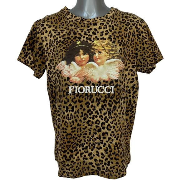 Fiorucci Graphic Tee Leopard Print Cherubs Angels T-Shirt Top Womens Size Medium - Picture 9 of 9